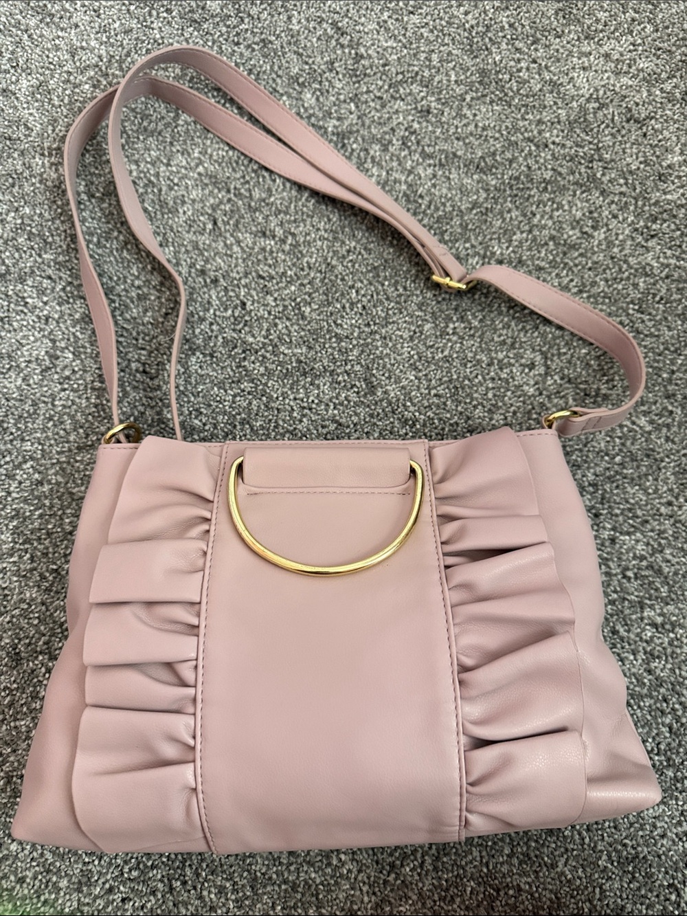 Dusty Pink Ruffle Crossbody Bag with Gold Accent